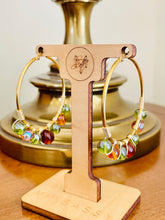 Load image into Gallery viewer, LYRA- Green and Amber Multicolored Beaded Wire-wrapped Hoop Earrings
