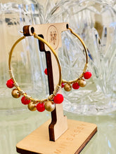 Load image into Gallery viewer, Red and Gold Wire Wrapped Hoop Earrings