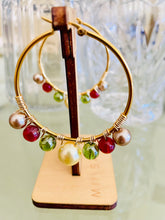 Load image into Gallery viewer, KAREINA- Green and Red Multicolored Beaded Wire-wrapped Hoop Earrings