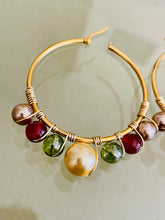 Load image into Gallery viewer, KAREINA- Green and Red Multicolored Beaded Wire-wrapped Hoop Earrings