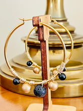 Load image into Gallery viewer, IGGY- Black and Gold Beaded Wire-wrapped Hoop Earrings