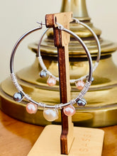 Load image into Gallery viewer, ROHINI- Peach and Gray Multi colored Wire wrapped Hoops