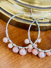 Load image into Gallery viewer, JUNIPER- Peach Multi colored Wire wrapped Hoops