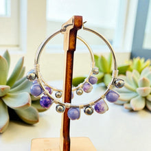 Load image into Gallery viewer, DELANEY- Purple and Gray Multi colored Wire wrapped Hoops