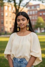 Load image into Gallery viewer, ORIANA- Light Topaz Rhinestone Flower Tear Drop Earrings