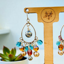 Load image into Gallery viewer, ELLERY- Blue and Amber Multicolored Beaded Wire wrapped Chandelier Earrings