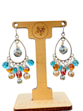 Load image into Gallery viewer, ELLERY- Blue and Amber Multicolored Beaded Wire wrapped Chandelier Earrings