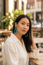 Load image into Gallery viewer, RAINA- Blue Beaded Flower Tear Drop Earrings