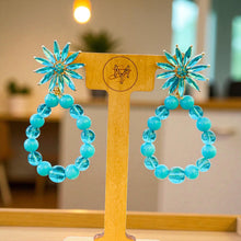 Load image into Gallery viewer, RAINA- Blue Beaded Flower Tear Drop Earrings