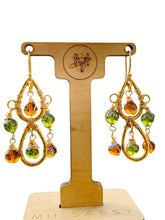 Load image into Gallery viewer, ARUNA- Green and Amber Multicolored Beaded Wire wrapped Chandelier Earrings