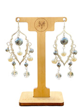 Load image into Gallery viewer, KERRY- Gray and Pearl Multicolored Beaded Wire wrapped Chandelier Earrings