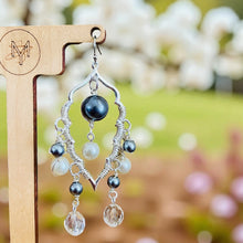 Load image into Gallery viewer, KERRY- Gray and Pearl Multicolored Beaded Wire wrapped Chandelier Earrings