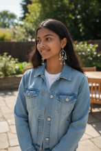 Load image into Gallery viewer, KERRY- Gray and Pearl Multicolored Beaded Wire wrapped Chandelier Earrings