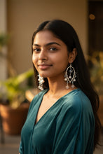 Load image into Gallery viewer, KERRY- Gray and Pearl Multicolored Beaded Wire wrapped Chandelier Earrings