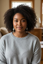 Load image into Gallery viewer, REIDA- 3" Long Black Beaded Drop Earrings with Rhinestone Flower – Elegant Handmade Jewelry