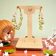Load image into Gallery viewer, CLOVER- Olive Green and Gold Beaded Wire-wrapped Hoop Earrings