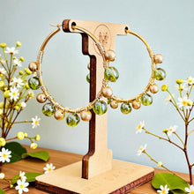 Load image into Gallery viewer, CLOVER- Olive Green and Gold Beaded Wire-wrapped Hoop Earrings