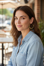 Load image into Gallery viewer, CLOVER- Olive Green and Gold Beaded Wire-wrapped Hoop Earrings