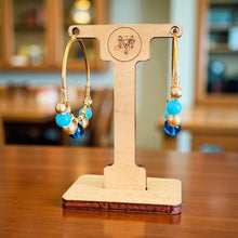 Load image into Gallery viewer, HELIA- Blue and Gold Beaded Wire-wrapped Hoop Earrings