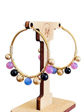 Load image into Gallery viewer, HANSIKA- Purple and Gold Multicolored Beaded Wire-wrapped Hoop Earrings