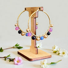 Load image into Gallery viewer, HANSIKA- Purple and Gold Multicolored Beaded Wire-wrapped Hoop Earrings