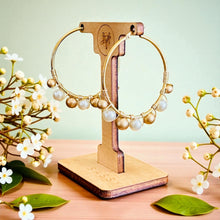 Load image into Gallery viewer, GINGER- White Pearl and Gold Beaded Wire-wrapped Hoop Earrings