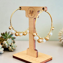 Load image into Gallery viewer, GINGER- White Pearl and Gold Beaded Wire-wrapped Hoop Earrings