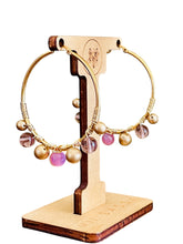 Load image into Gallery viewer, MEEKO- Purple and Gold Beaded Wire-wrapped Hoop Earrings