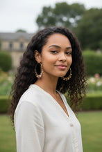 Load image into Gallery viewer, MEEKO- Purple and Gold Beaded Wire-wrapped Hoop Earrings