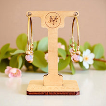 Load image into Gallery viewer, EMBER- Pink and Gold Beaded Wire-wrapped Hoop Earrings