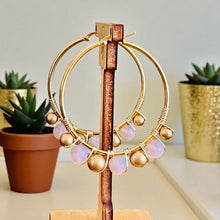 Load image into Gallery viewer, EMBER- Pink and Gold Beaded Wire-wrapped Hoop Earrings