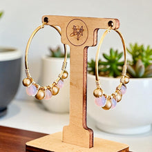 Load image into Gallery viewer, EMBER- Pink and Gold Beaded Wire-wrapped Hoop Earrings
