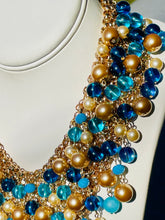 Load image into Gallery viewer, REIHEL- Blue and Gold Beaded Statement Bib Necklace
