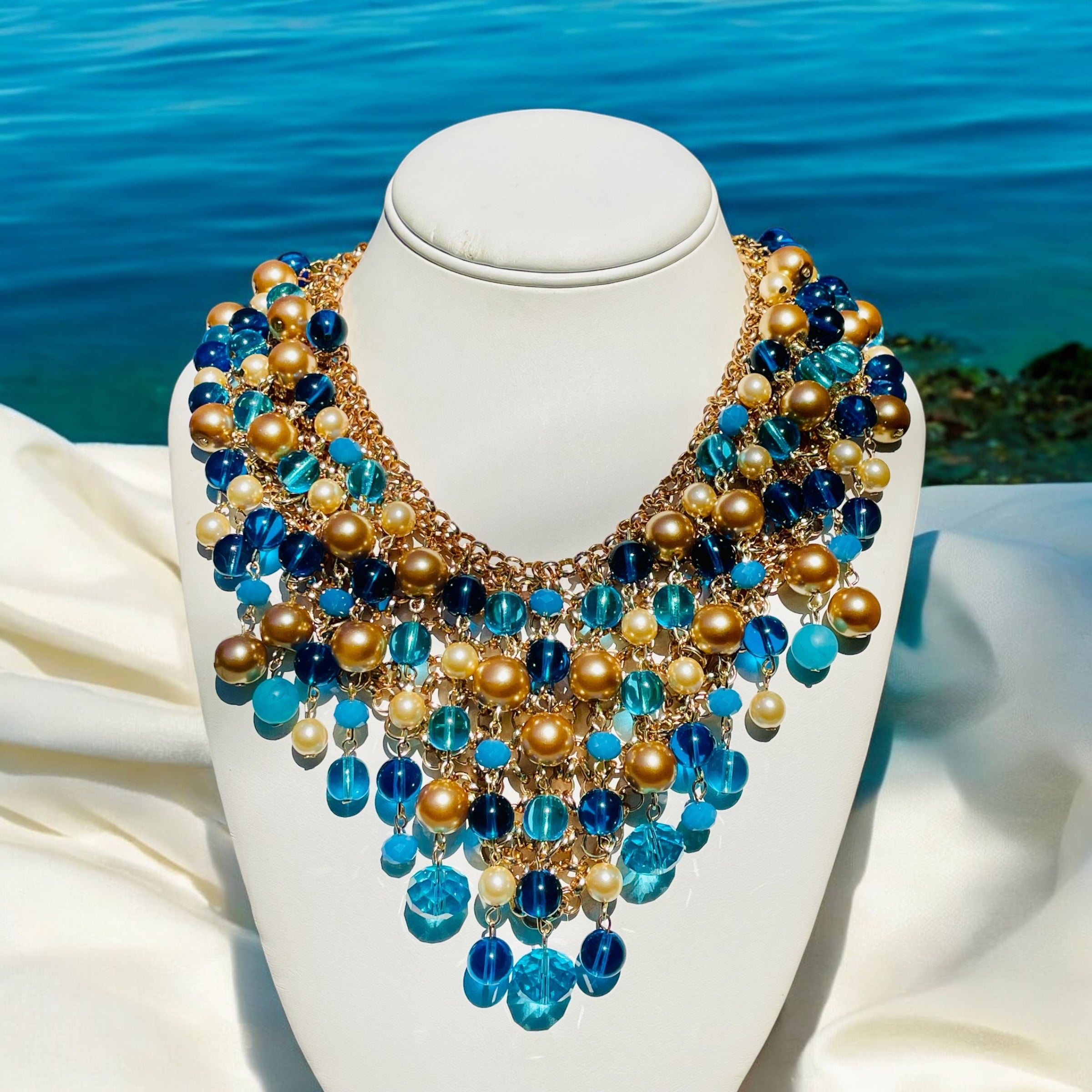 Collier Bib Perles Dorées énorme - 10 Oz, Occasion, Style Festif Et Voyant
