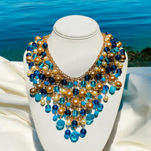 Load image into Gallery viewer, Blue and Gold Statement Necklace