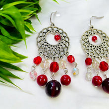 Load image into Gallery viewer, SHANTI- Red Multi colored Beaded Chandelier Earrings