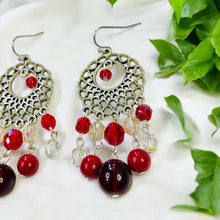 Load image into Gallery viewer, SHANTI- Red Multi colored Beaded Chandelier Earrings