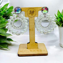 Load image into Gallery viewer, GISELA- White Pearl and Silver Beaded Drop Earrings