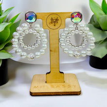 Load image into Gallery viewer,  Pearl Tear Drop Earrings, Pearl Beaded Earrings, Hoop Earrings, Wire Wrapped Hoops