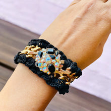 Load image into Gallery viewer, ERINE- Black and Gold  Crochet Cuff Bracelet
