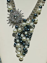 Load image into Gallery viewer, MARINA- Gray and White Pearl Beaded Bib Necklace