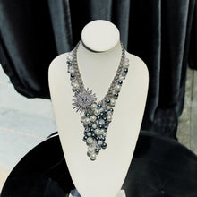 Load image into Gallery viewer, Pearl Necklace, Pearl and Crystal necklace, Pearl Statement Necklace, Gray and Pearl Necklace