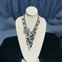 Load image into Gallery viewer, MARINA- Gray and White Pearl Beaded Bib Necklace