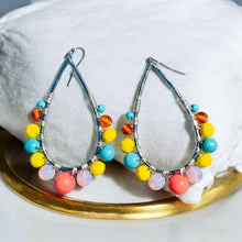 Load image into Gallery viewer, LUVERNE- Turquoise, Yellow and Orange Wire Wrapped Beaded Tear Drop Earrings
