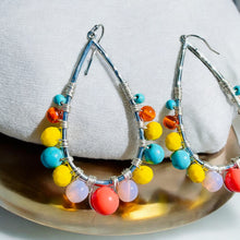 Load image into Gallery viewer, LUVERNE- Turquoise, Yellow and Orange Wire Wrapped Beaded Tear Drop Earrings