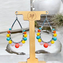Load image into Gallery viewer, LUVERNE- Turquoise, Yellow and Orange Wire Wrapped Beaded Tear Drop Earrings