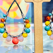 Load image into Gallery viewer, LUVERNE- Turquoise, Yellow and Orange Wire Wrapped Beaded Tear Drop Earrings