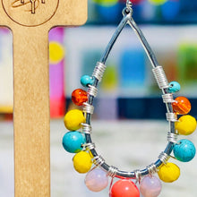Load image into Gallery viewer, LUVERNE- Turquoise, Yellow and Orange Wire Wrapped Beaded Tear Drop Earrings