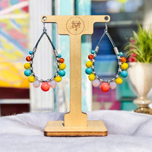 Load image into Gallery viewer, LUVERNE- Turquoise, Yellow and Orange Wire Wrapped Beaded Tear Drop Earrings