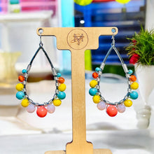 Load image into Gallery viewer, #WireWrappedEarrings
#TeardropEarrings
#TurquoiseJewelry
#YellowAndOrangeEarrings
#BohoEarrings